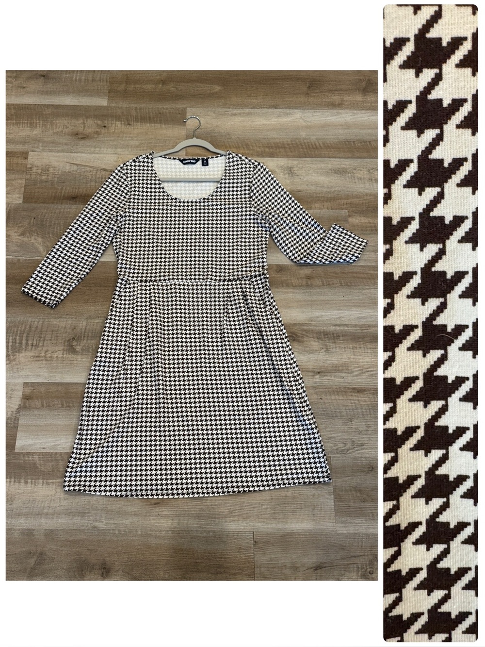 Lands End structured A-line houndstooth dress with scoop neckline & 3/4 sleeves